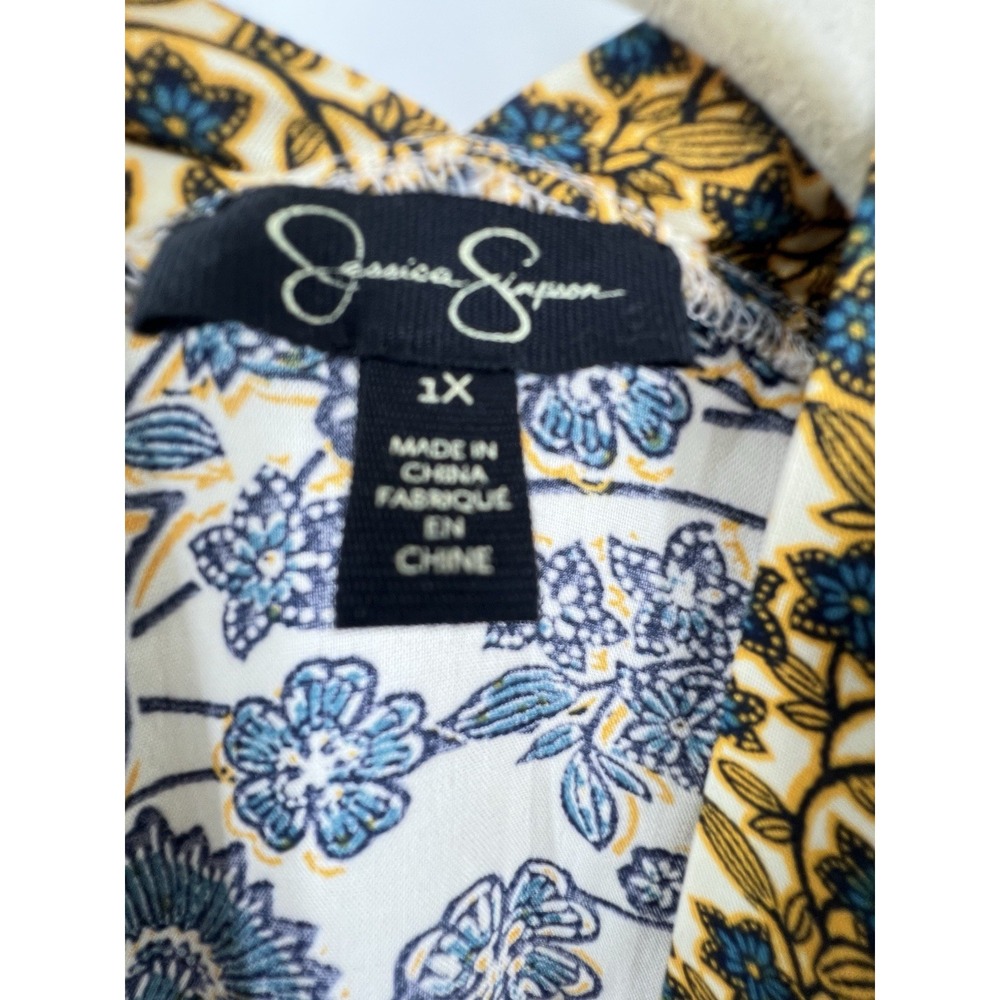 Jessica Simpson Floral Kimono Cardigan Womens 1X Blue Yellow Frozen Dew Boho - Picture 7 of 12